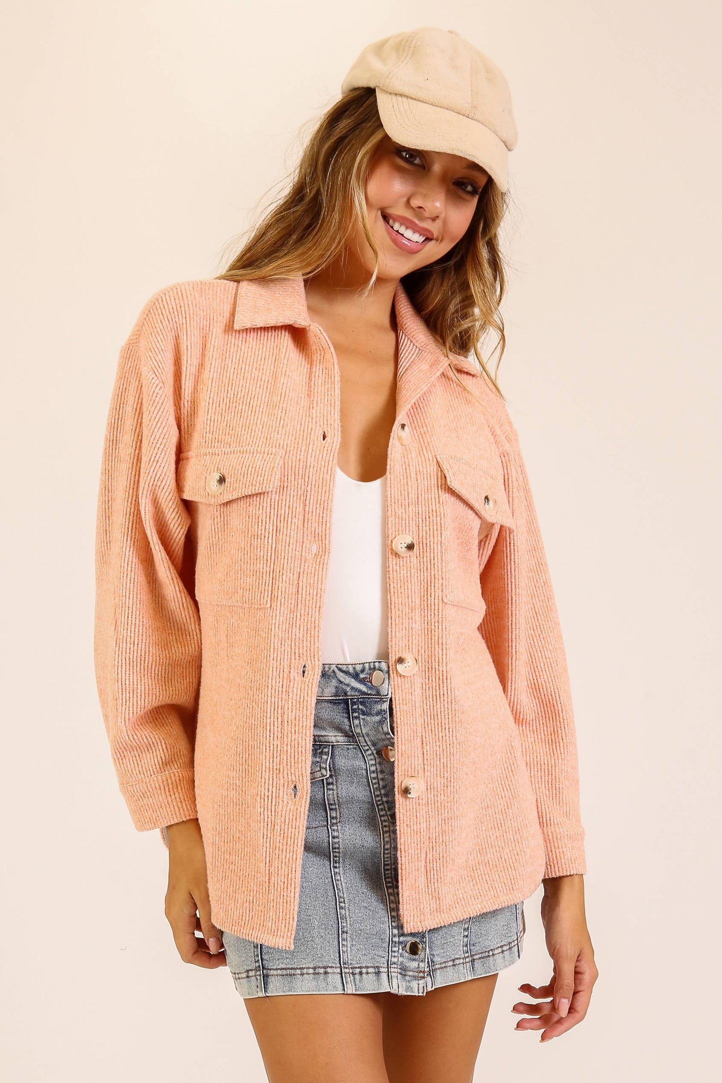 Brushed Waffle Button-Up Shacket