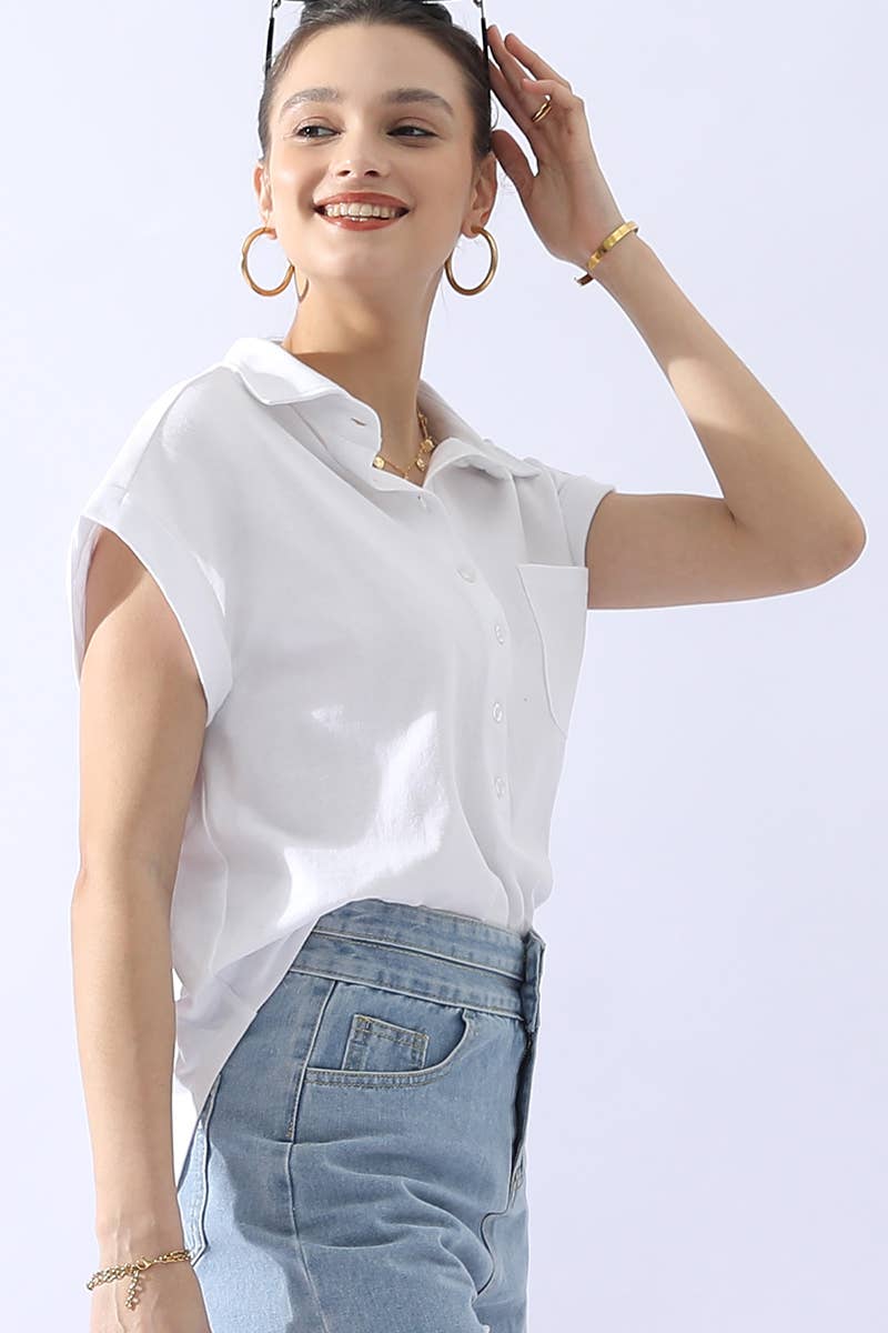 Collar Short Sleeve Top 698