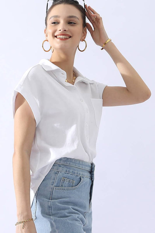 Collar Short Sleeve Top 698