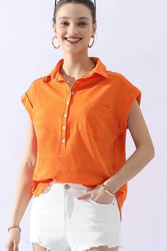Collar Short Sleeve Top 698