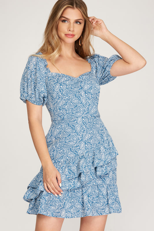 PRINT RUFFLE DRESS-9981