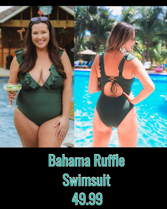 GREEN BAHAMA RUFFLE SWIMSUIT