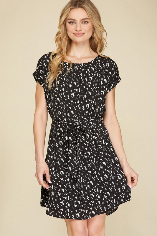 BLACK & WHITE WOVEN DRESS-4376