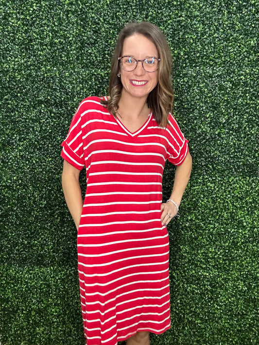 STRIPED SHORT SLEEVE DRESS-2305