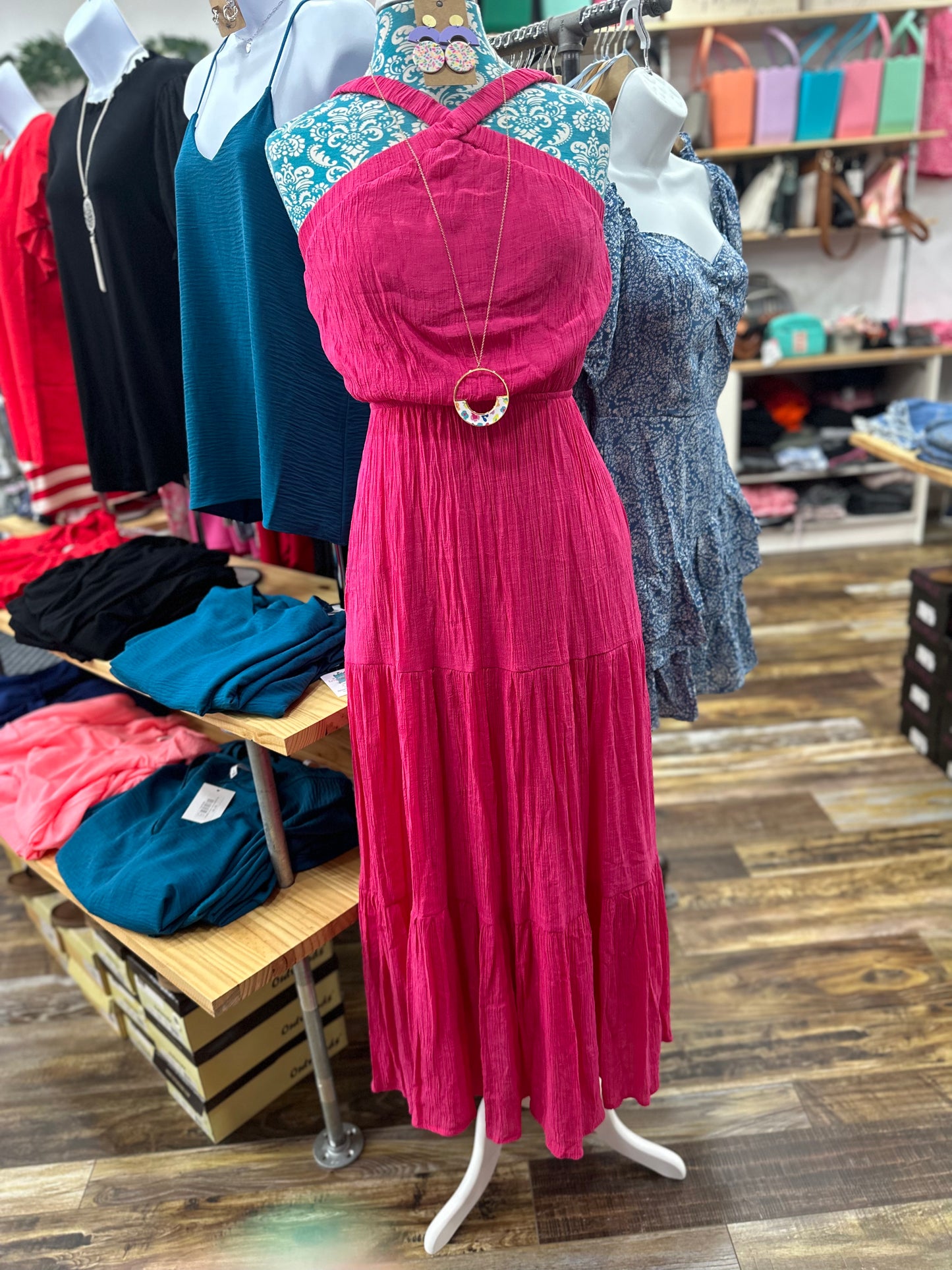 HOT PINK HALTERED MAXI