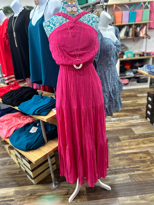 HOT PINK HALTERED MAXI