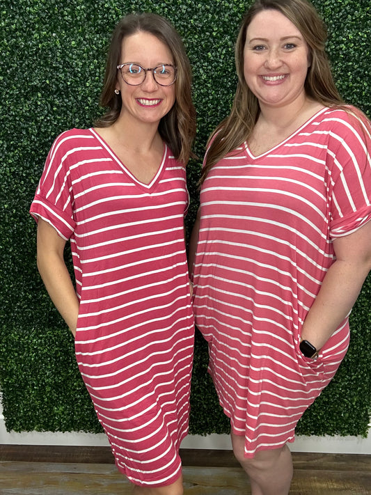 STRIPED SHORT SLEEVE DRESS-2305PLUS