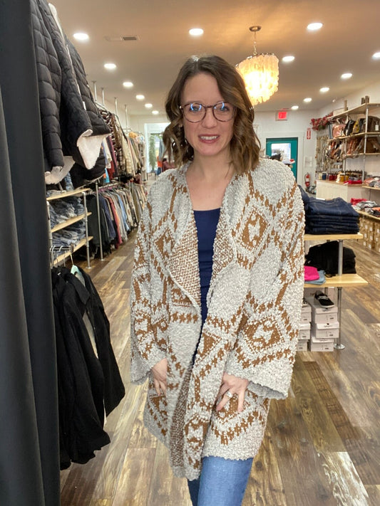 GRAY BROWN AZTEC CARDIGAN