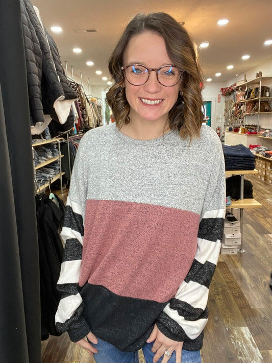 GRAY-MAUVE-BLACK STRIPE SLEEVE