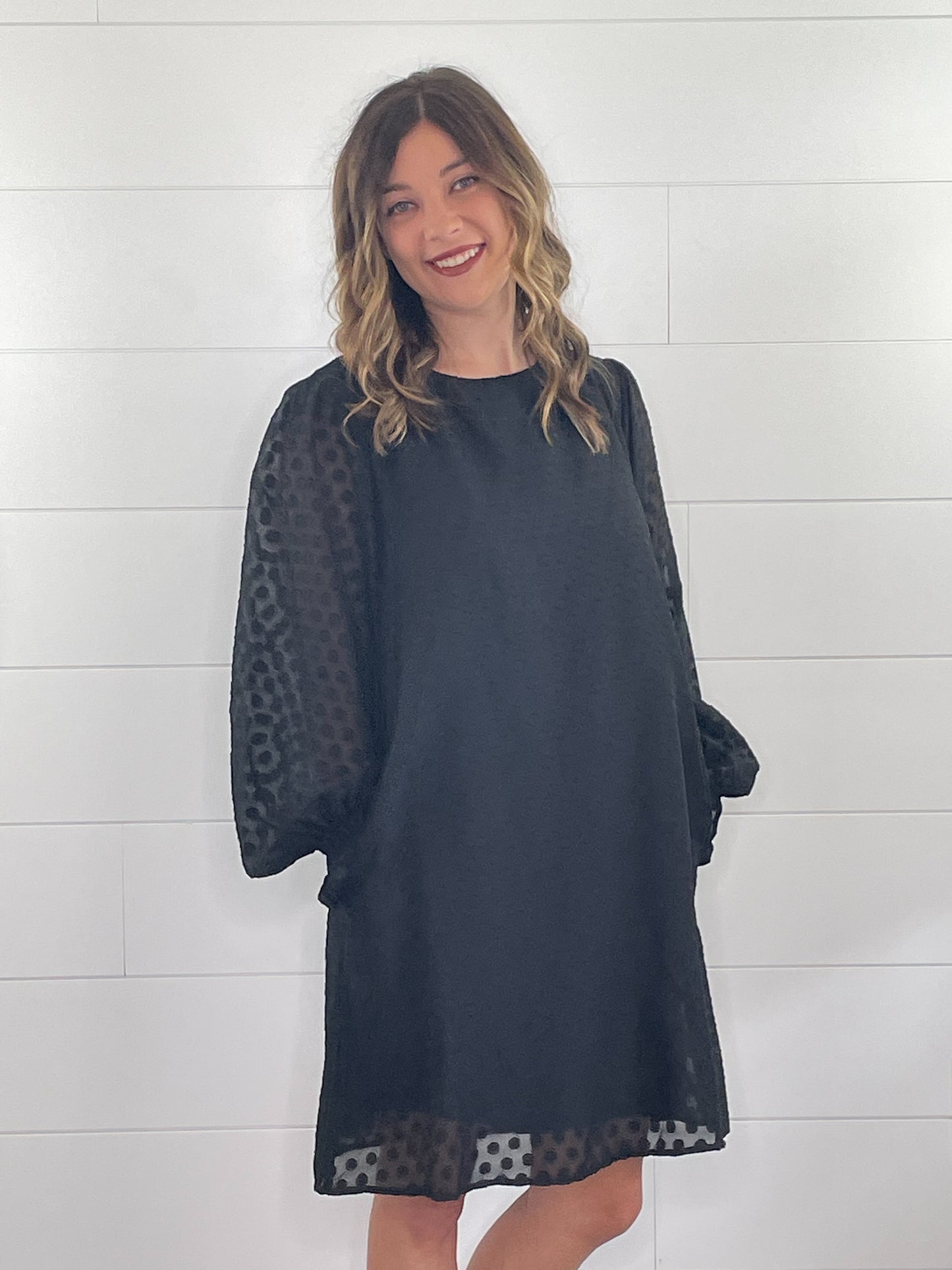 LS Black Smocked Sleeve Dress