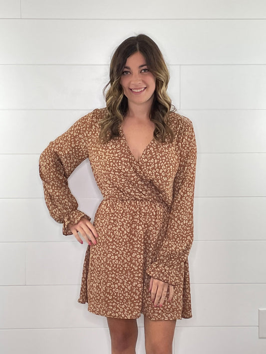 Brown Cheetah Surplice Dress