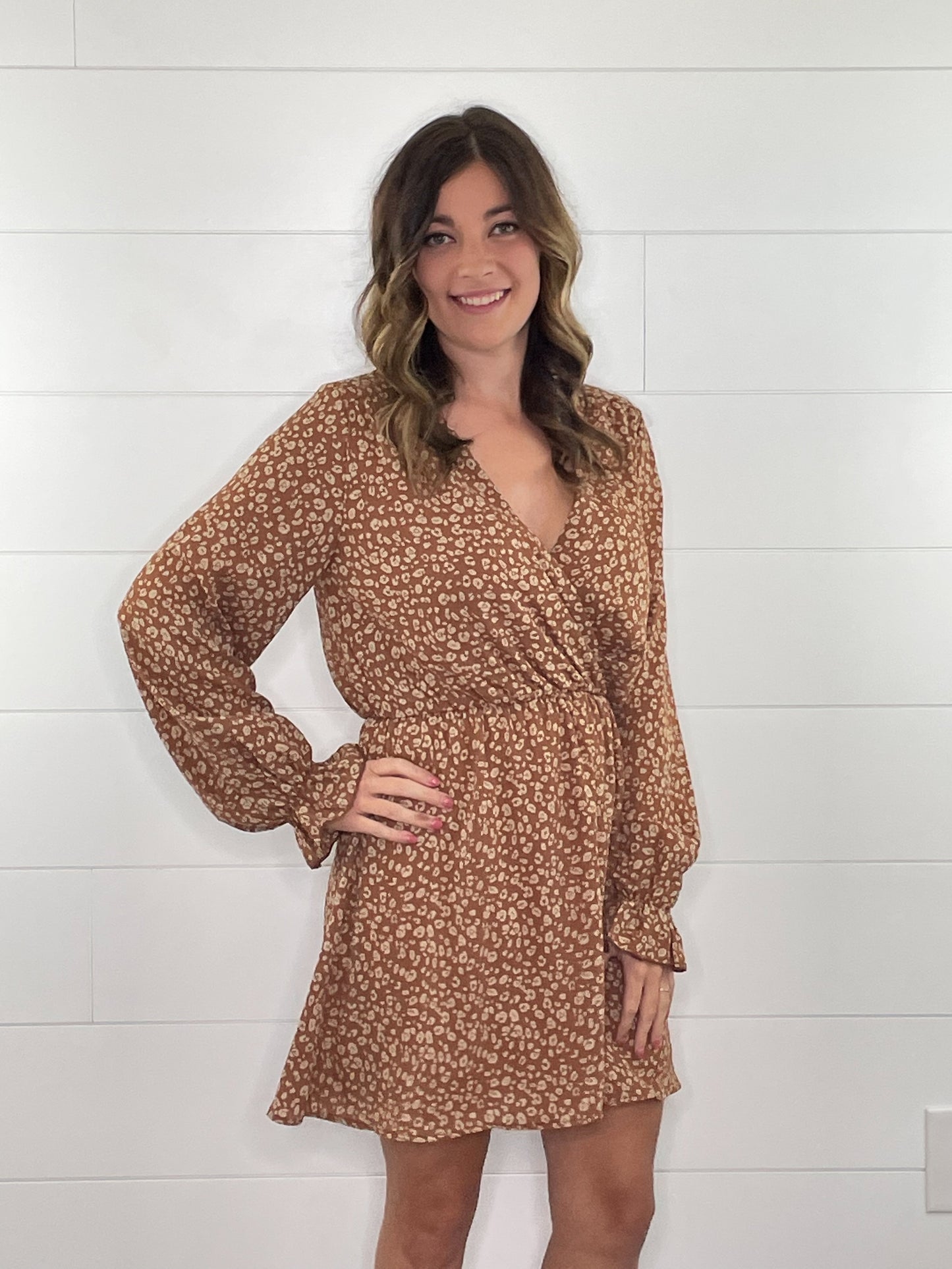 Brown Cheetah Surplice Dress
