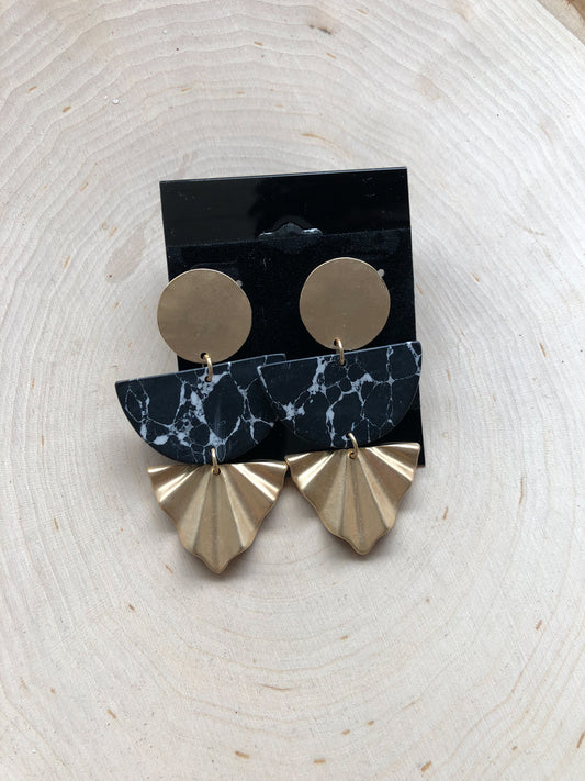 Gold & Black Marble Earring