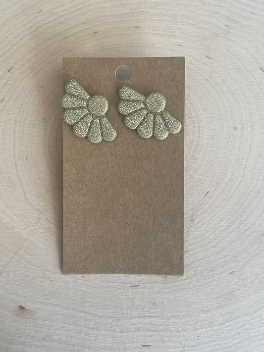 Gold Glitter Scalloped Studs