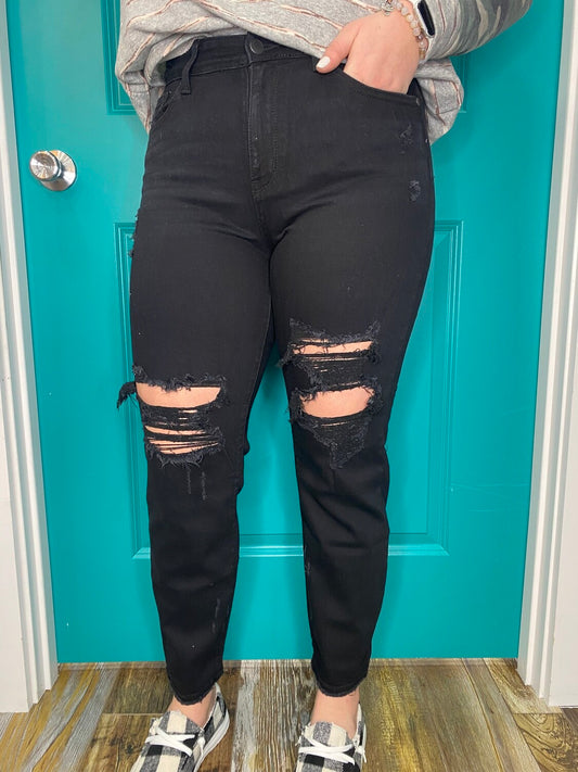 Judy Blue Black Hi-Waist Destroyed Boyfriend