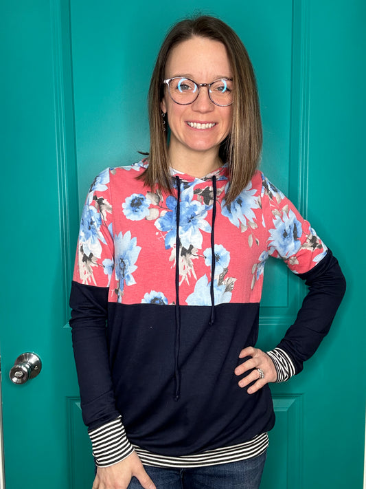 FLORAL PRINT HOODIE-3370