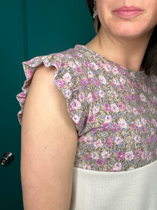 COLOR BLOCK RUFFLE SLEEVE-4731