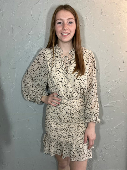 LS Printed Smocked Dress