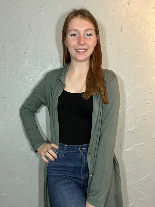 Curvy Button Down - Olive