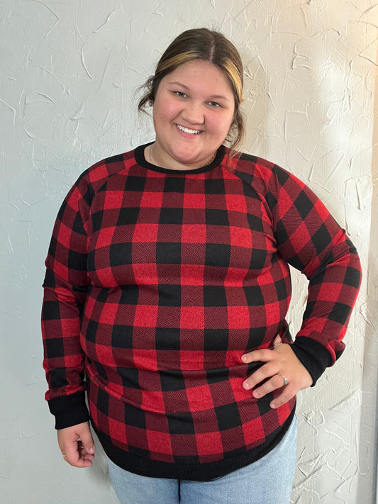 RED-BLACK PLAID RIBBED CUFFS