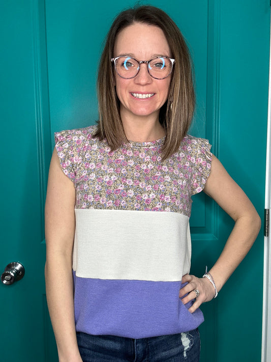 COLOR BLOCK RUFFLE SLEEVE-4731