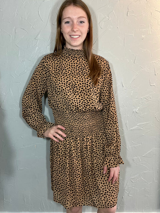 Long Sleeve Smocked Waist Printed Dress