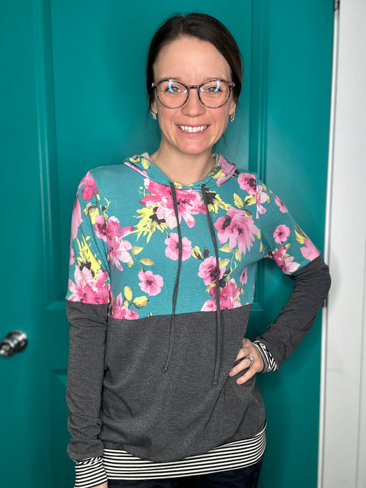 GO FLORAL PRINT HOODIE-3370