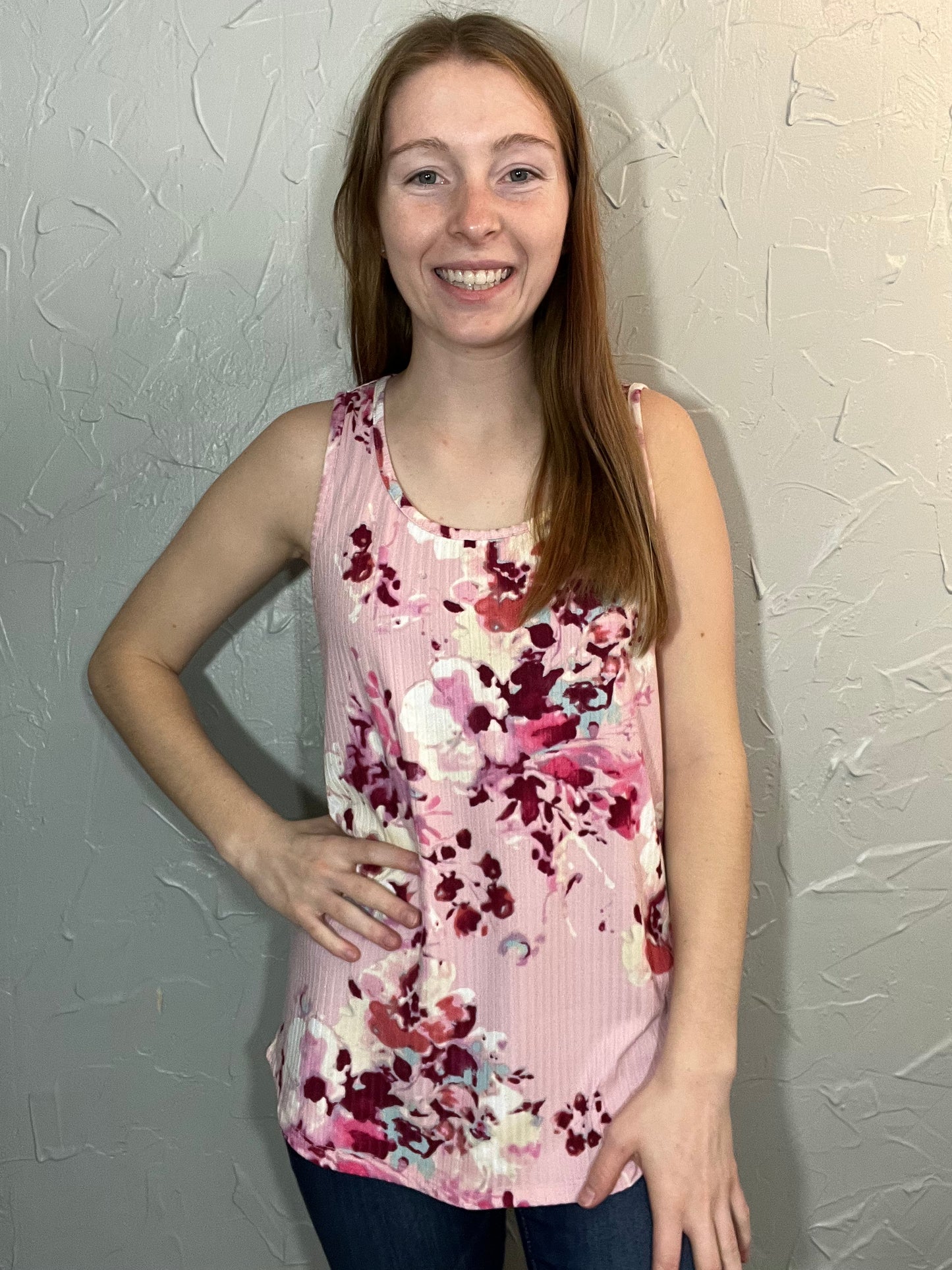 Blush Ribbed Floral Tank