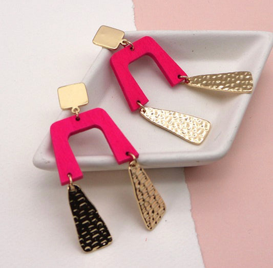 MIX WOOD METAL EARRINGS-3157