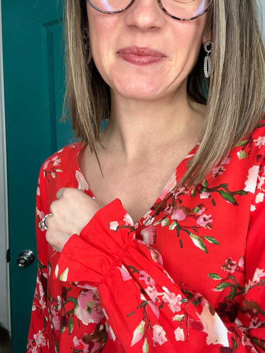 Red V Neck Floral