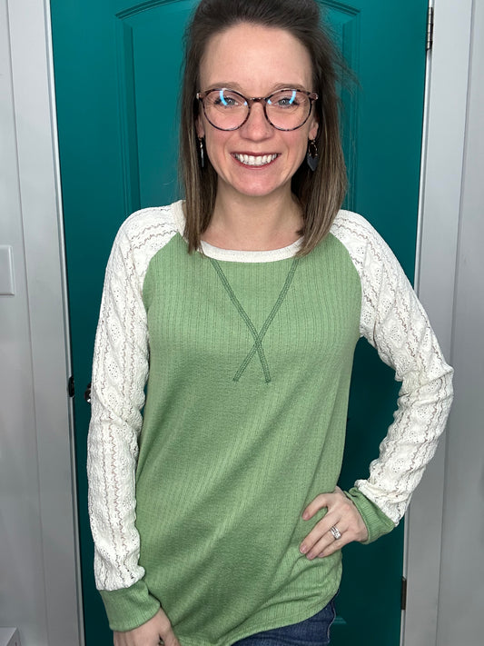 LACE SLEEVE SWEATER-5007