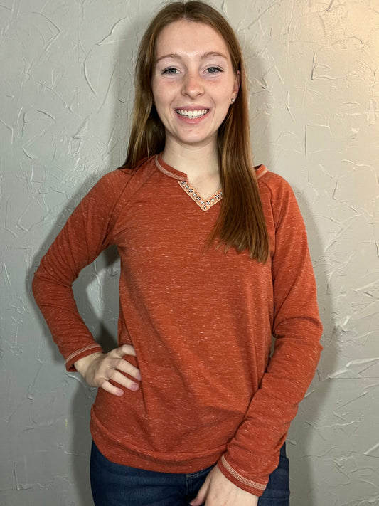 Rust Printed V Terry Top