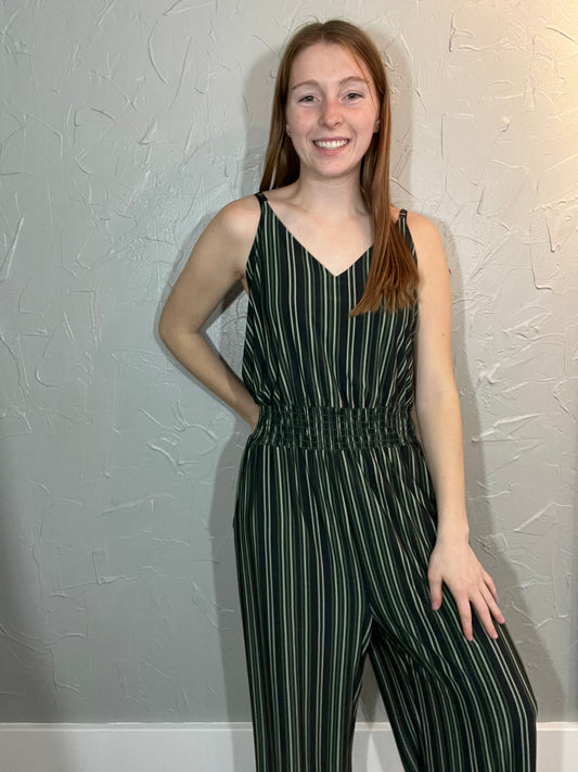 Olive Striped Cropped Jumpsuit