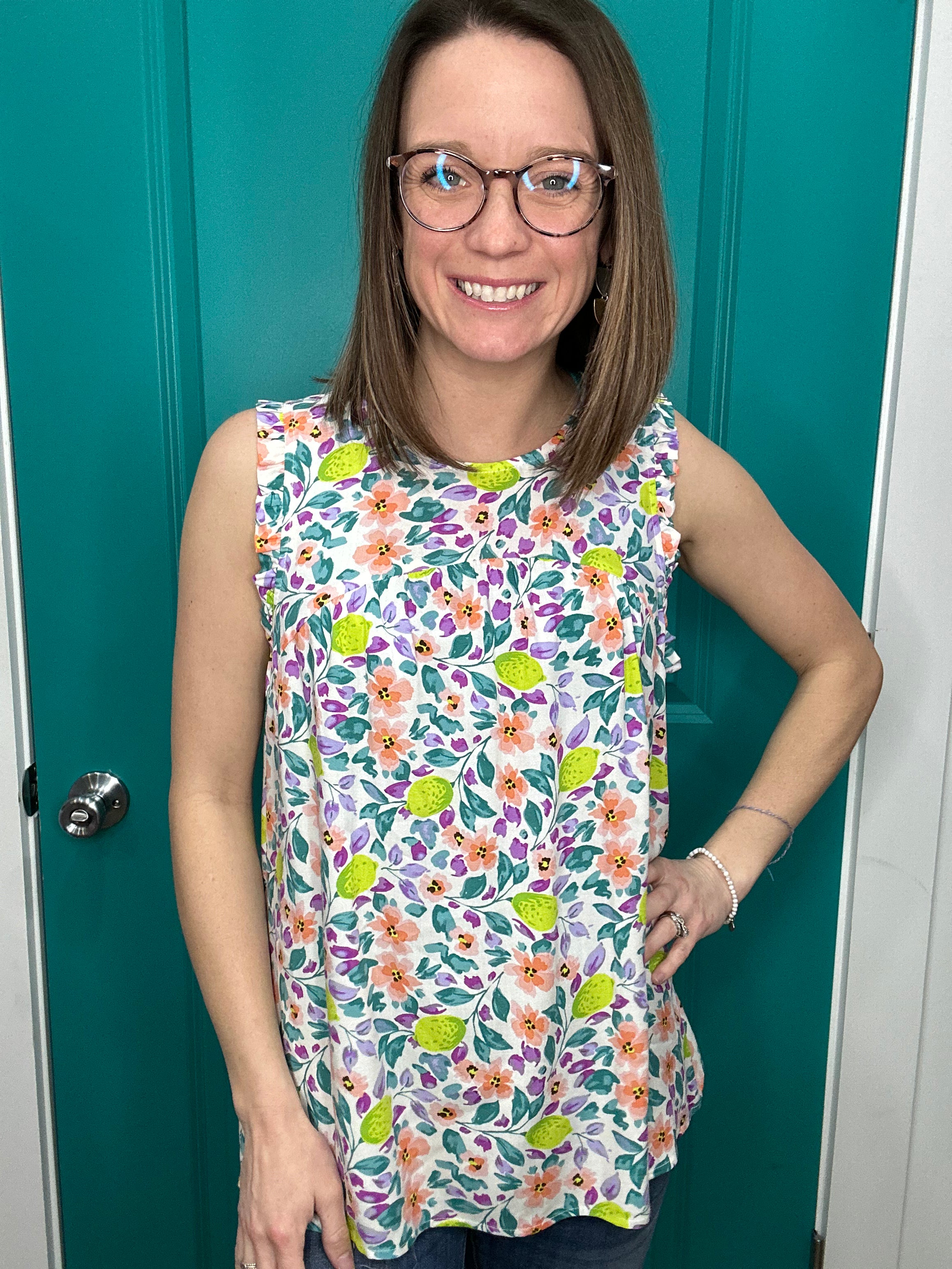 Ruffle Detail Pattern Tank – The Turquoise Door Boutique LLC