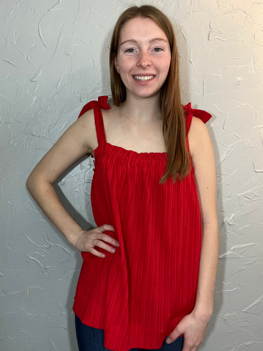 Red Tie Sleeve Tank