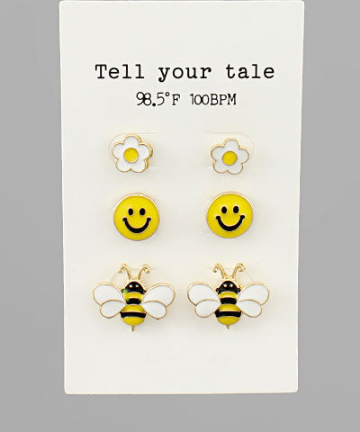 BEE & SMILEY EARRING SET