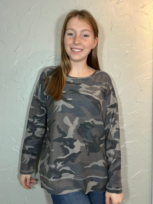 LS Open Back Camo Top