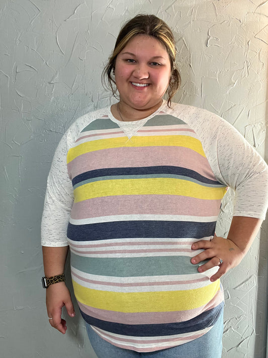 MULITCOLOR STRIPE BASEBALL TEE