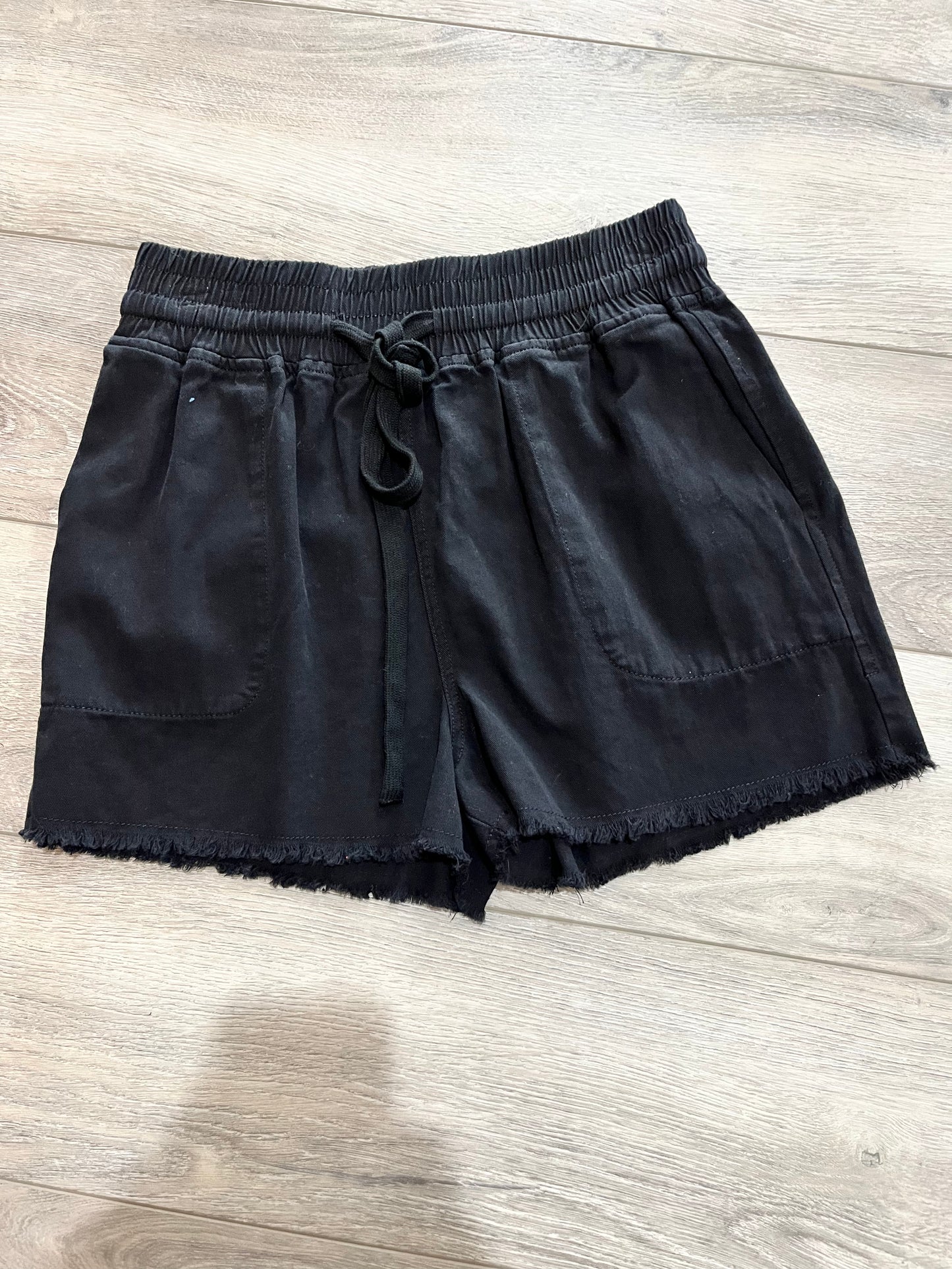 Black Cotton Twill Shorts