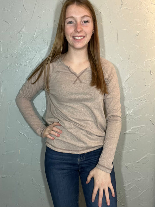 Taupe V-Neck Top
