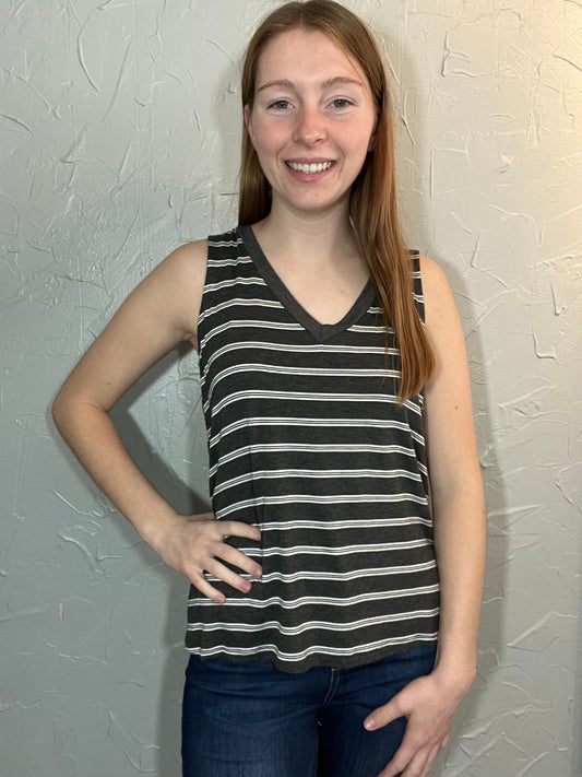 Charcoal/Ivory Striped Tank